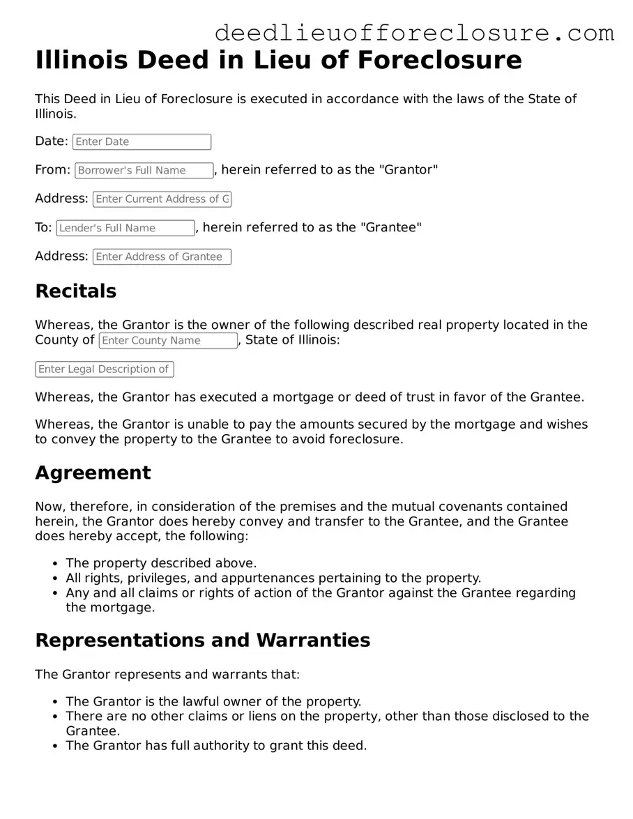 Valid Deed in Lieu of Foreclosure Form for Illinois State
