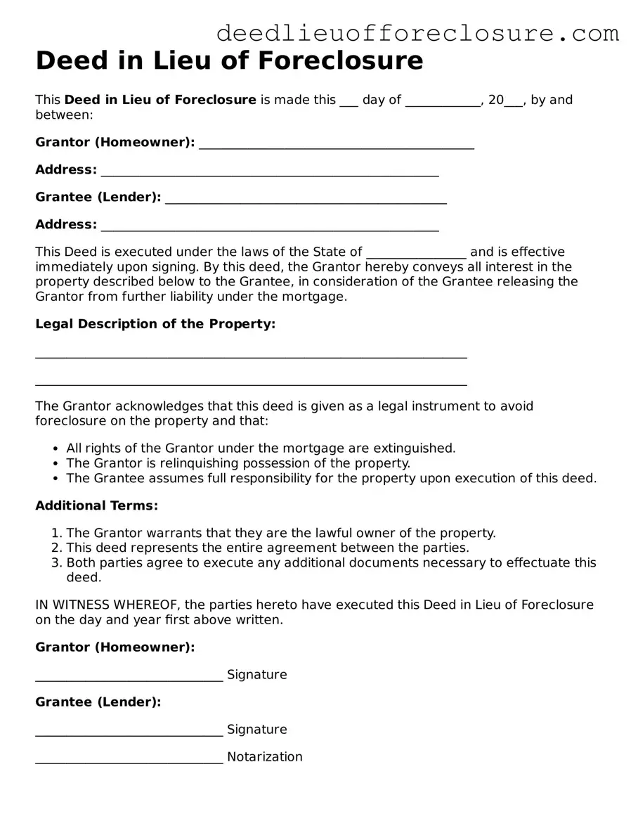Attorney-Approved Deed in Lieu of Foreclosure Form